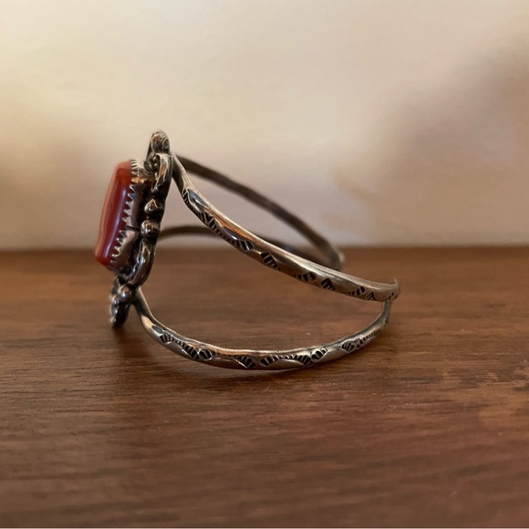 Navajo Coral & Silver Cuff - Picture 4 of 5